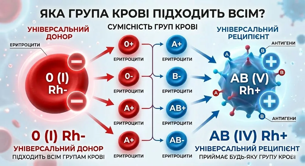 Таблиця сумісності груп крові на зображенні схематичн опозначено яка підходить до якої