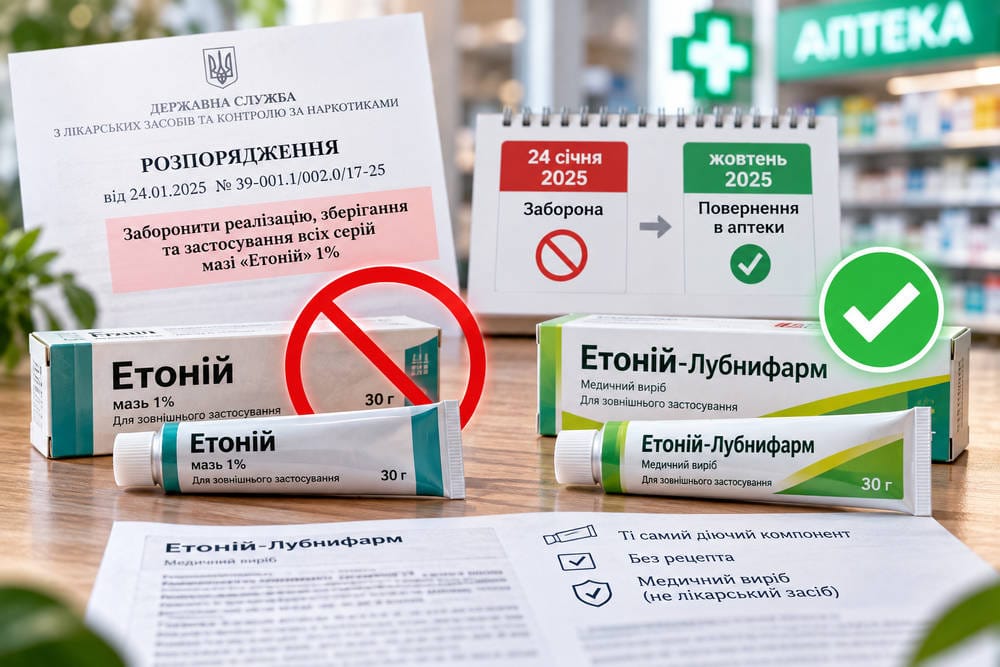 Чому заборонили мазь Етоній у 2025 році та як Етоній-Лубнифарм повернувся в аптеки